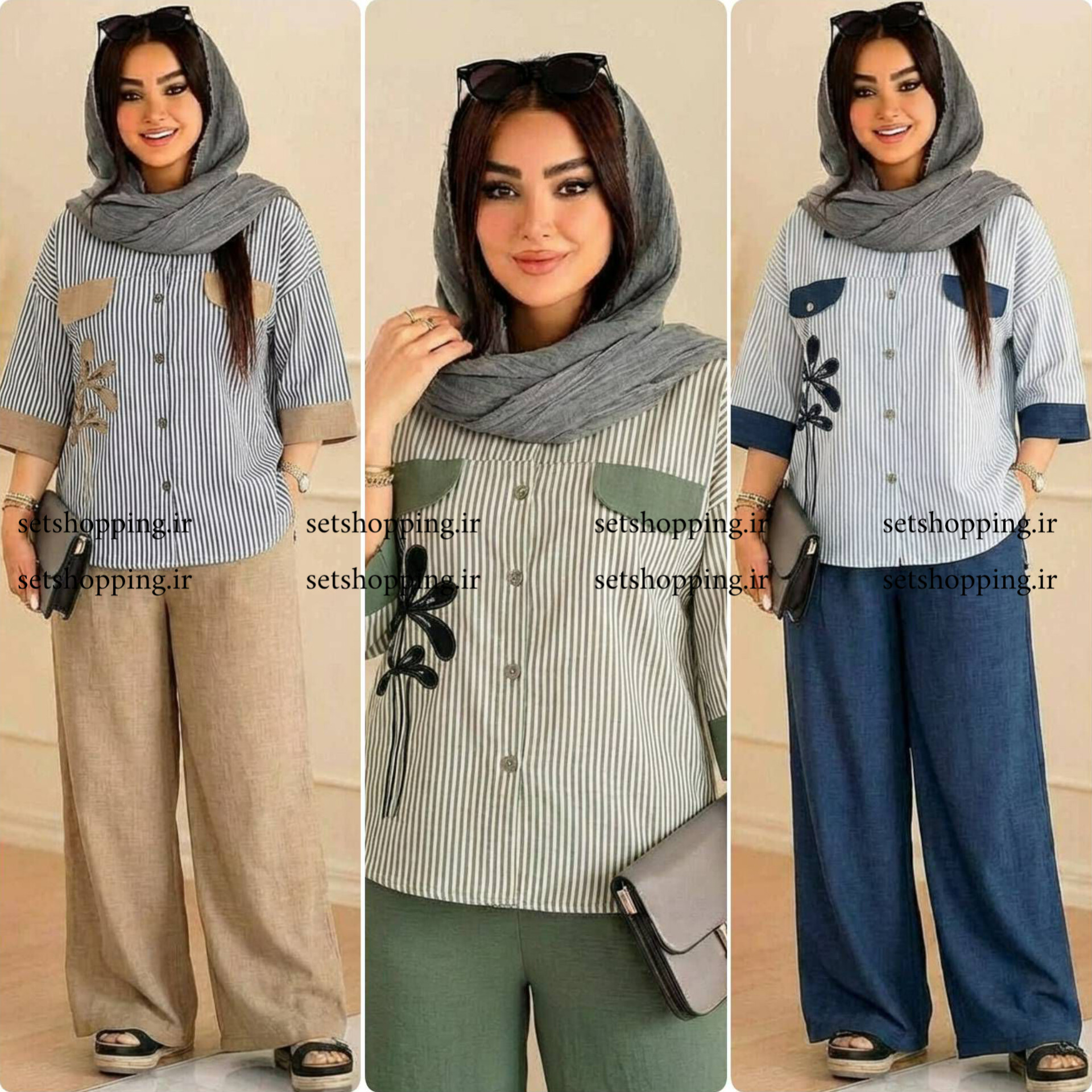 ست شومیز و شلوار شانتون و لنین زنانه کد ۵۰۰۰