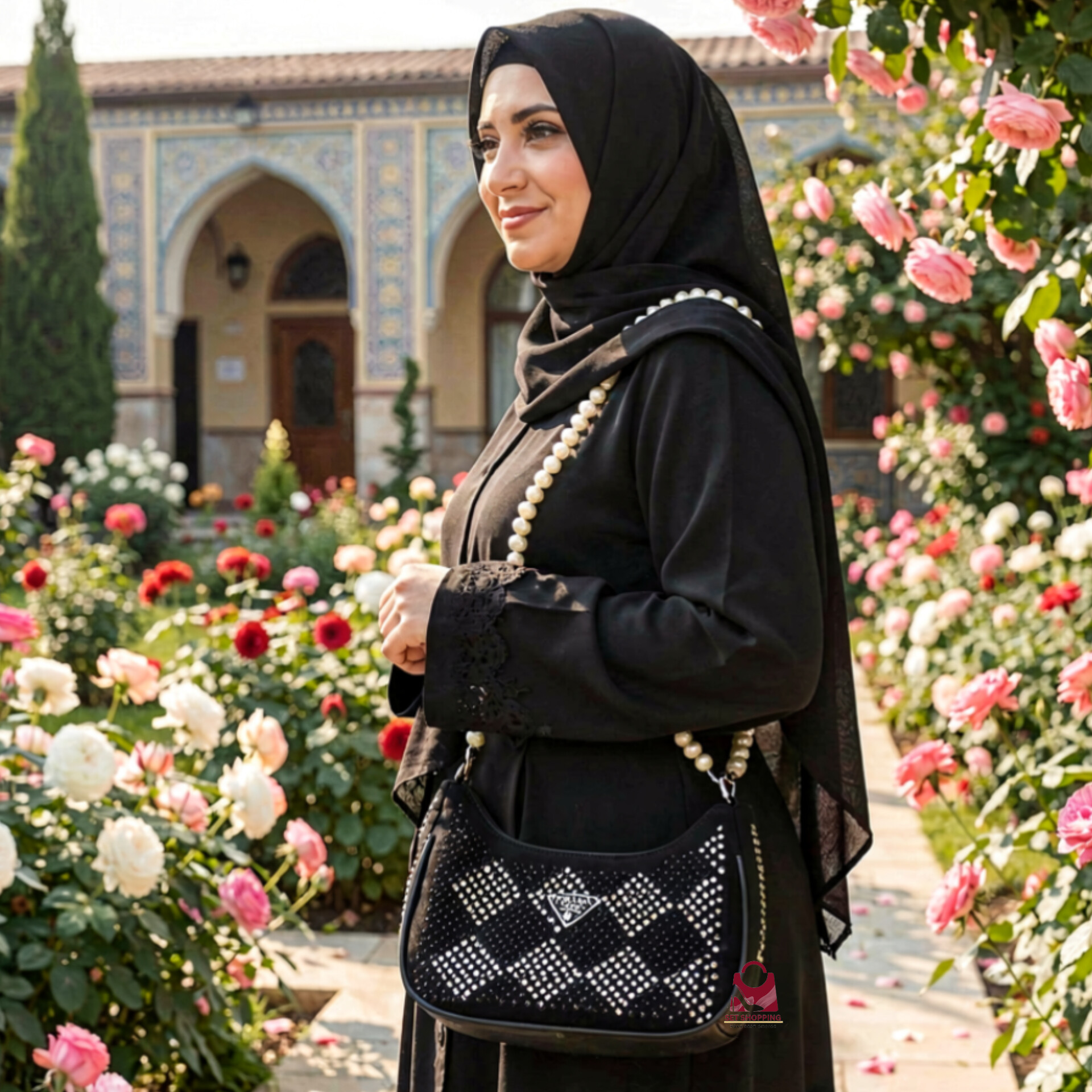 کیف زنانه طرح نگینی بند مرواریدی مارک پرادا کد ۲۷۷