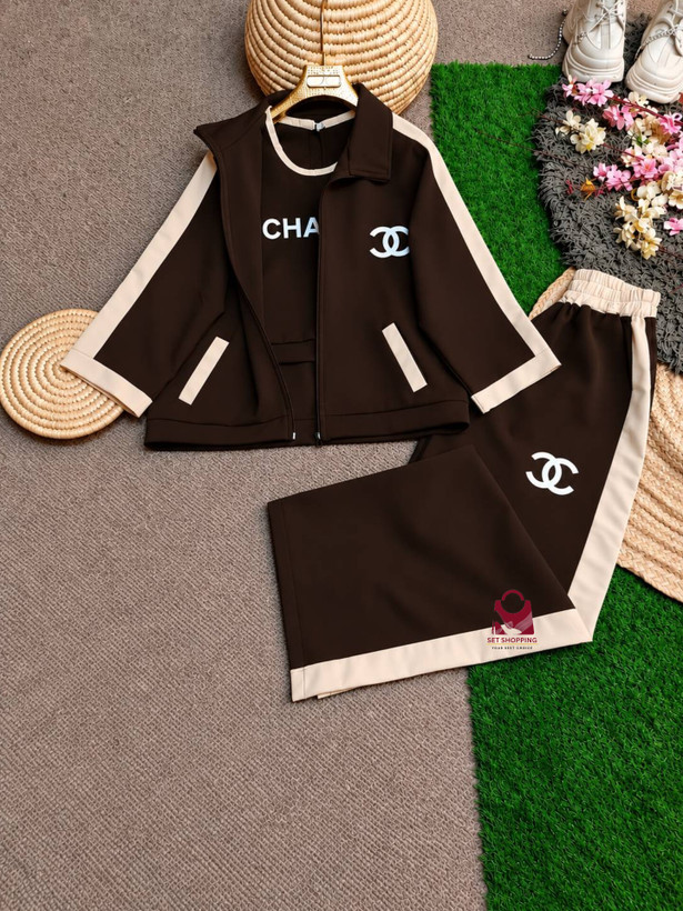 ست زنانه ۳ تیکه CHANEL چنل سویشرت و تاپ و شلوار کد p ۱۹