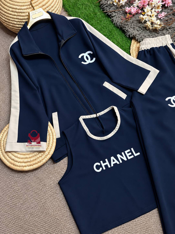 ست زنانه ۳ تیکه CHANEL چنل سویشرت و تاپ و شلوار کد p ۱۹